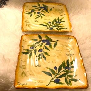 Set of 2 Square Classic olive Plate